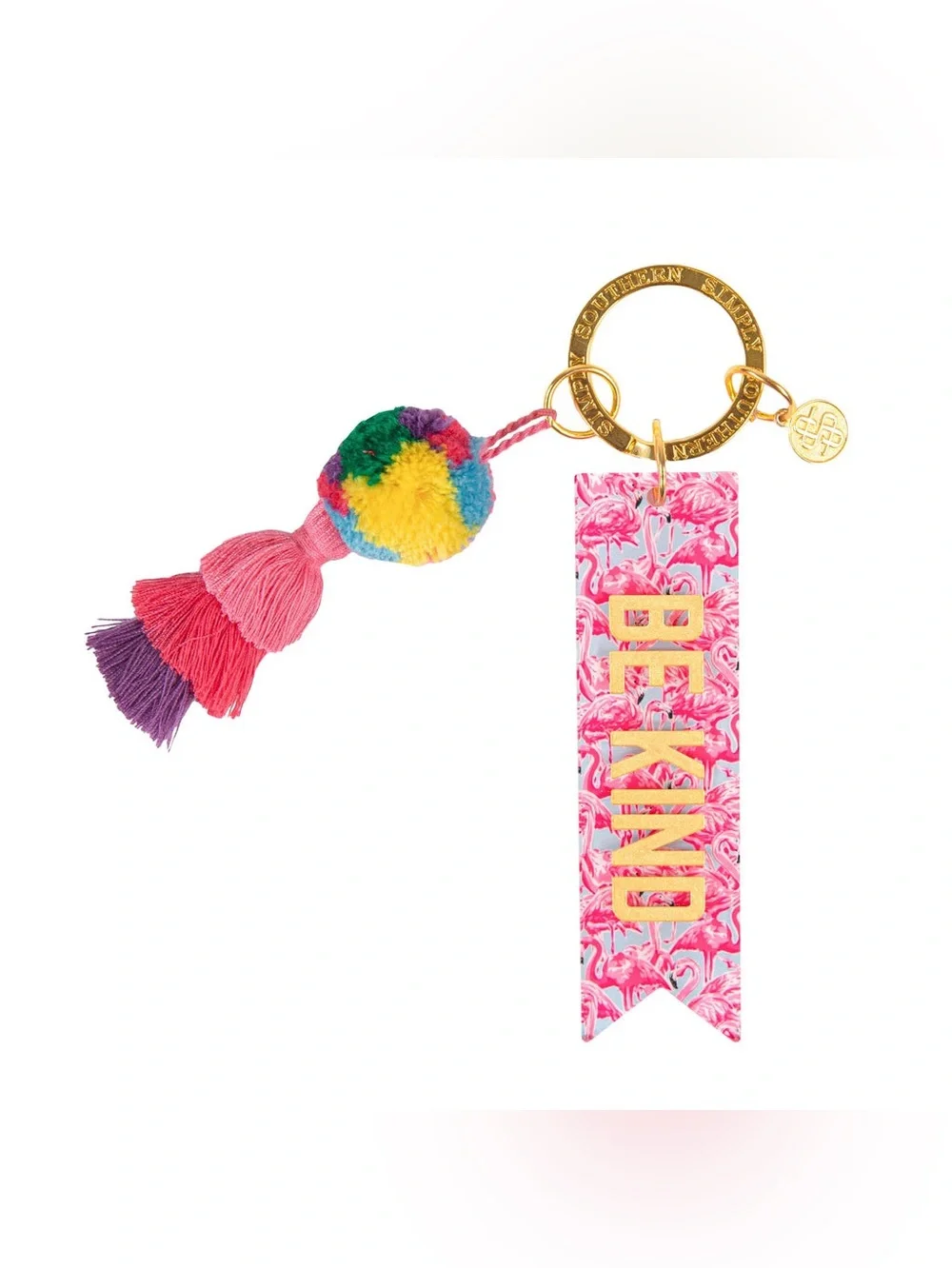 Simply Southern Pink Flamingo 'BE KIND' Pom-Pom Tassel Key Holder